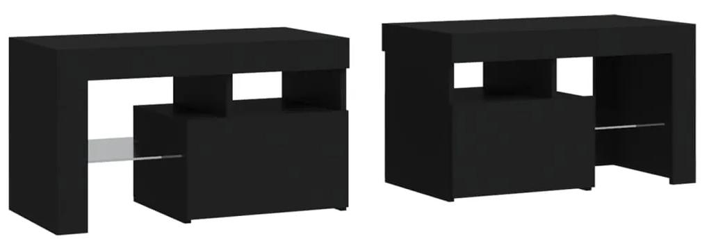 Noptiere cu lumini LED, 2 buc., negru, 70x36,5x40 cm 1, Negru