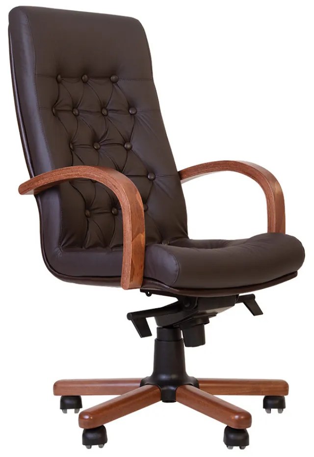 Scaun directorial Fidel Lux Extra, mecanism Multiblock, Brun inchis, piele naturala