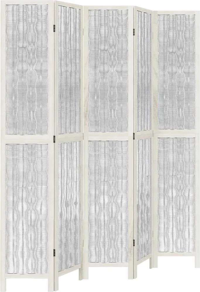 vidaXL Paravan cameră 5 panouri, alb, lemn masiv paulownia