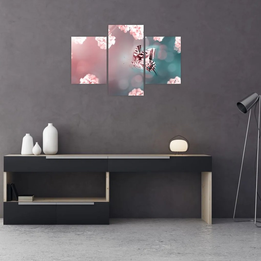 Tablou - Fluture între flori (90x60 cm)