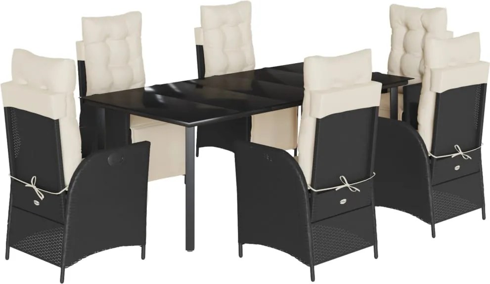 vidaXL Set mobilier de grădină cu perne, 7 piese, negru, poliratan