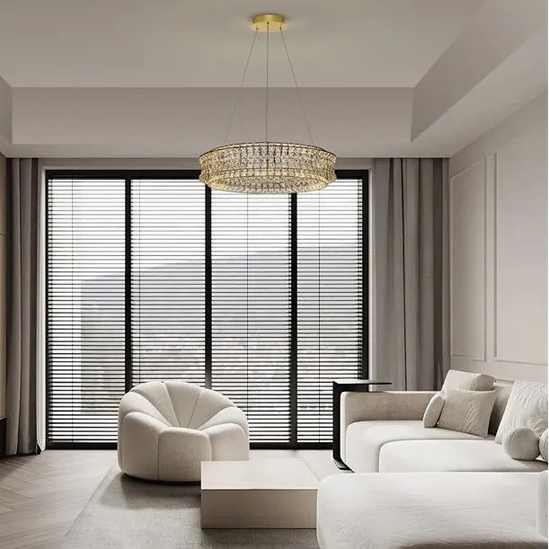 Lustra suspendata LED auriu, cristale sticla CELYSIA 80cm