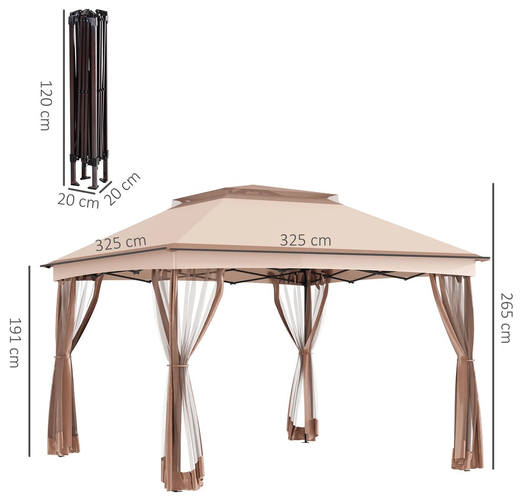 Outsunny Foisor Acoperis Dublu Impermeabil cu Plasa pentru Tantari, Maro, 325x325cm | Aosom Romania