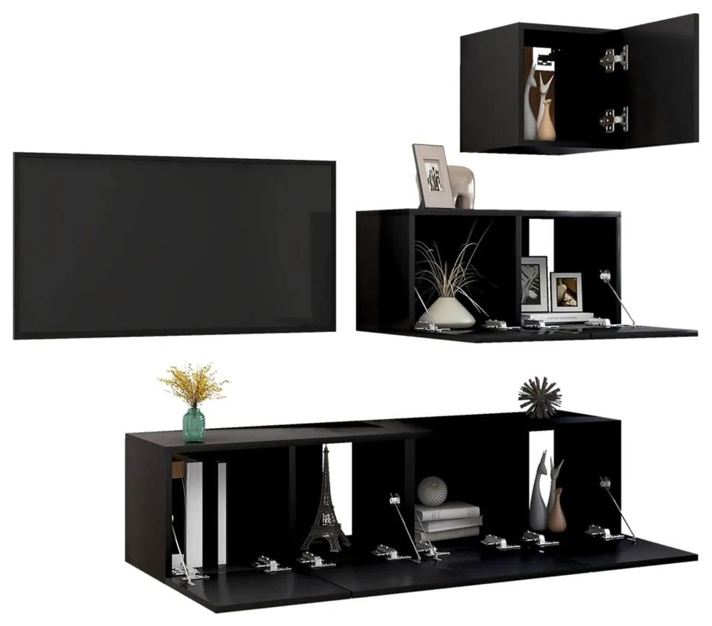 Set dulapuri TV, 4 piese, negru, PAL Negru, 60 x 30 x 30 cm, 1