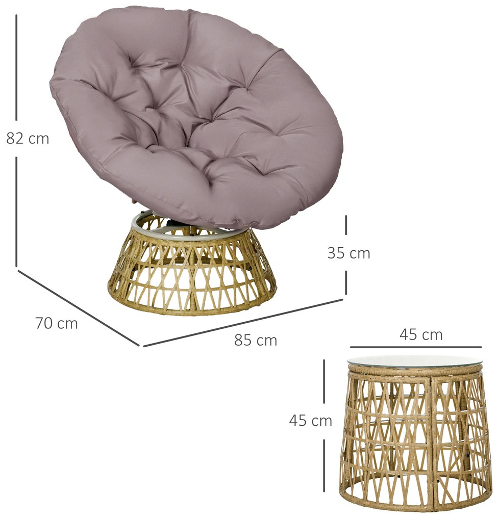 Outsunny Set de bistro pentru balcon, set de terasă, set rezistent la intemperii, perne detașabile, 85 cm x 70 cm x 82 cm, Natural + Maro deschis | Aosom Romania