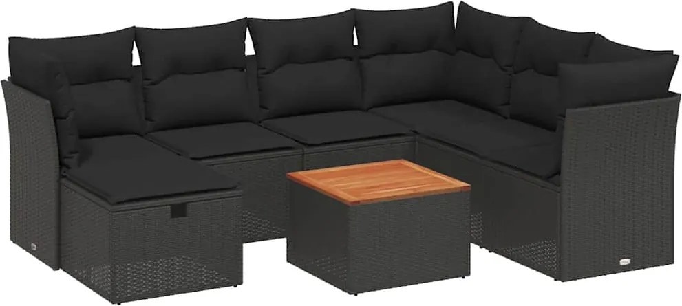vidaXL Set mobilier de grădină cu perne, 8 piese, negru, poliratan