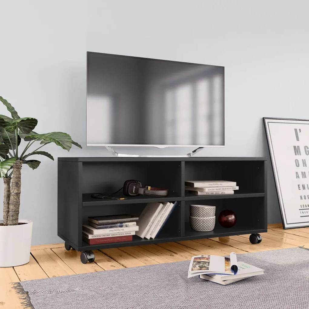 800181 vidaXL Comodă TV cu rotile, negru, 90x35x35, PAL