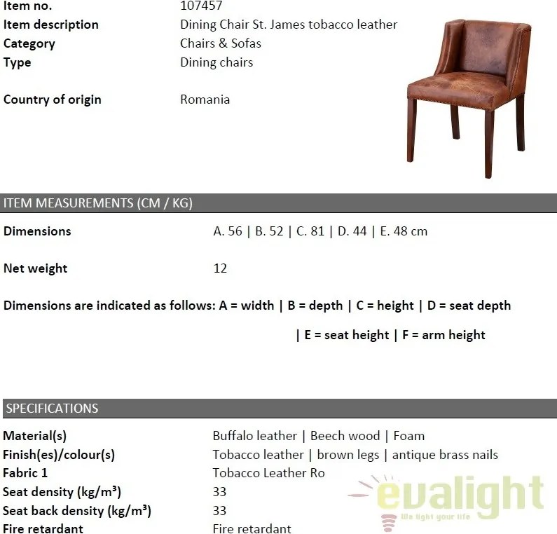 Scaun design LUX cu tapiterie din piele naturala, St. James, tobacco 107457 HZ
