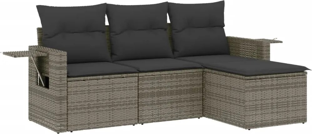 vidaXL Set canapea de grădină cu perne, 4 piese, gri, poliratan