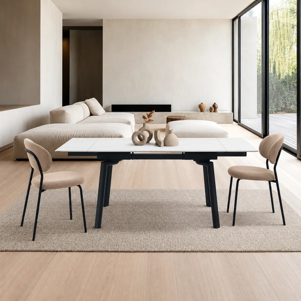 Masă ceramică Sonic White, 140 cm/80 cm și 2 extensii 30 cm