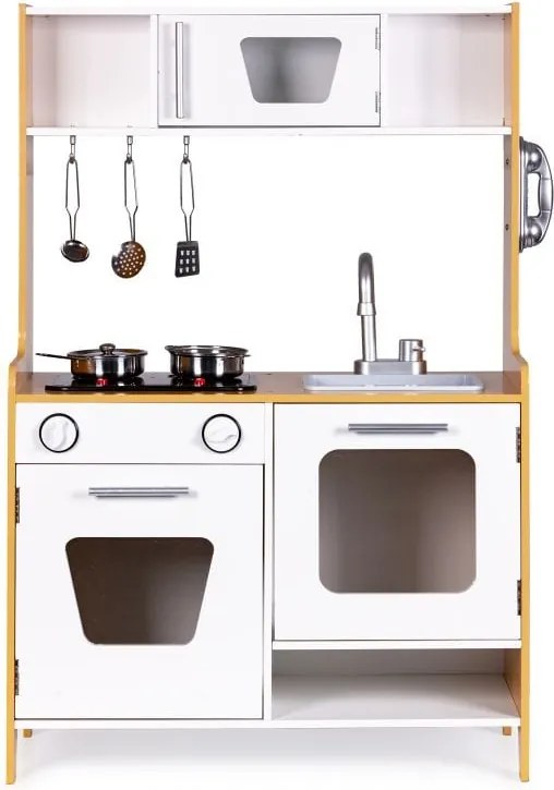 Bucatarie din lemn pentru copii cu lumini, sunete si accesorii metalice