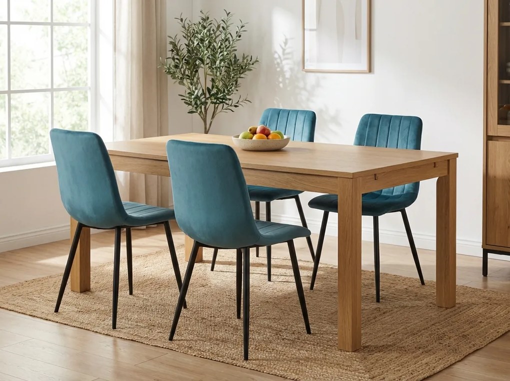 Scaun de catifea petrol LAVA PETROL BLUE cu picioare negre