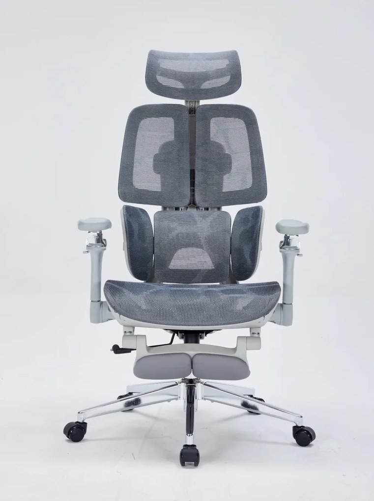 RESIGILAT- DeluxStar T10 Premium – Scaun ergonomic, cotiere 6D ultra moi, Suport Lombar 3 Zone Dinamice, Spătar ajustabil pe inaltime, Sezut Translatie, Tetiera 4D, mecanism multifunctional inclinare/blocare, pivotant, Mesh, Gri