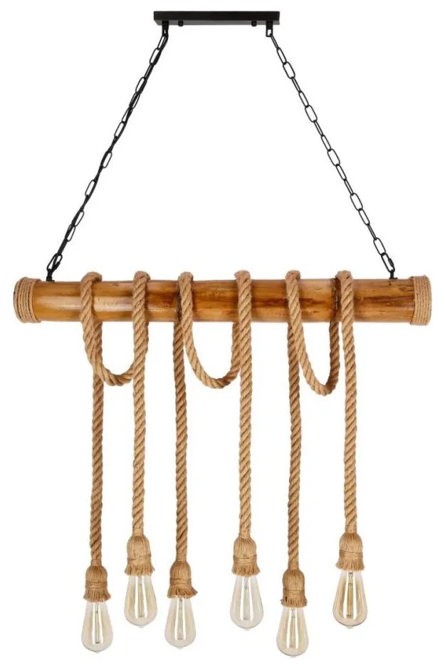 Lustră VINT pe lanț, 6xE27/40W/230V, din bambus