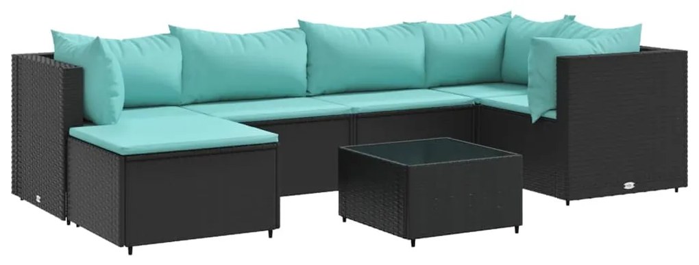 3308220 vidaXL Set mobilier de grădină cu perne, 7 piese, negru, poliratan