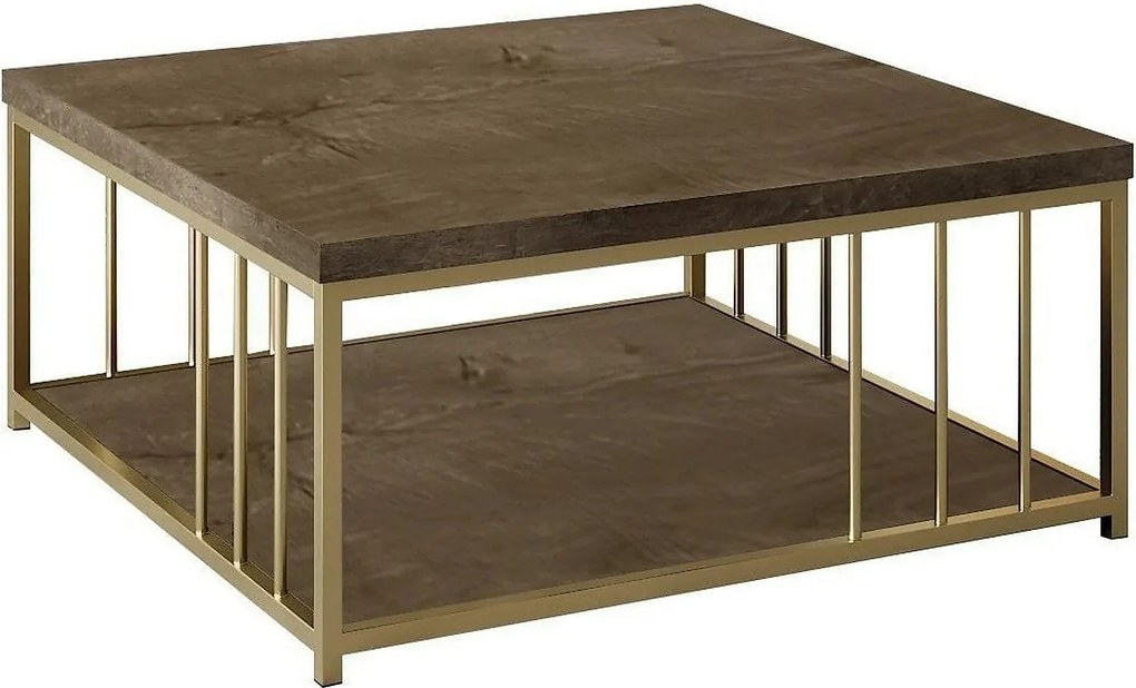 Masuta cafea Zenn, nuc/auriu, PAL melaminat/metal, 90x90x40 cm