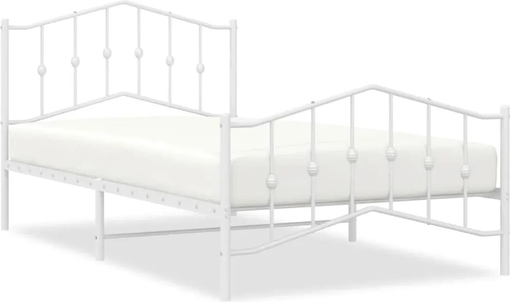 vidaXL Cadru de pat metalic cu tăblie de cap/picioare alb, 100x200 cm