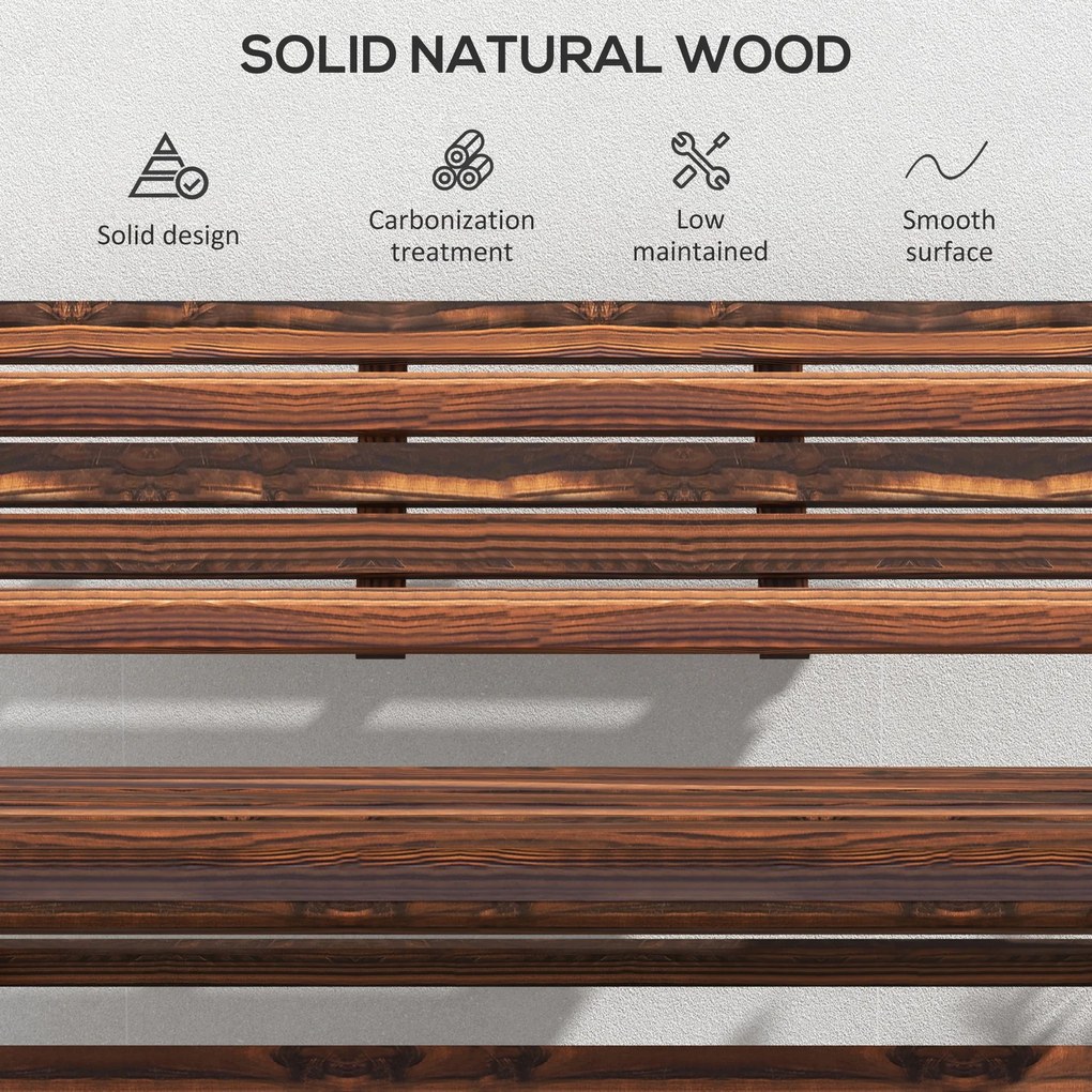 Outsunny Bancă de Exterior din Lemn pentru 2 Persoane, Bancă Pliabilă cu Spătar și Șezut cu Șipci, Bancă pentru Patio, Finisaj Carbonizat | Aosom Romania