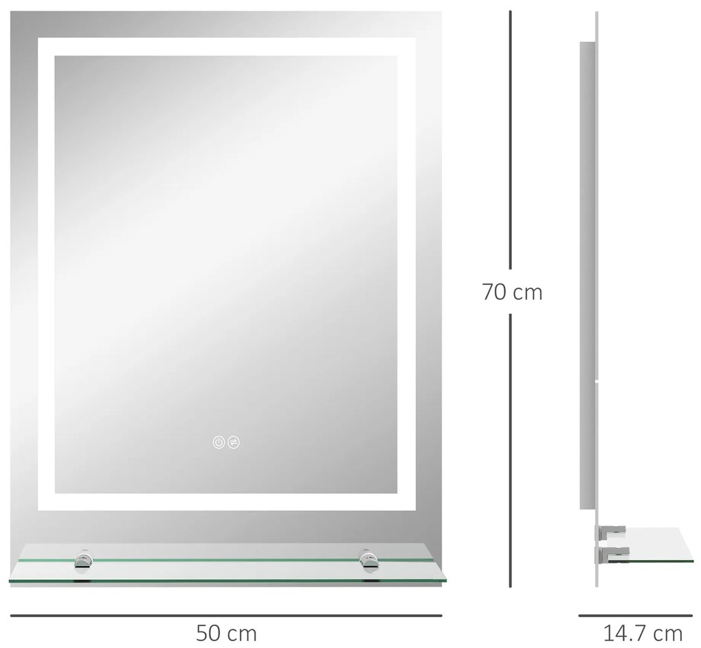 kleankin Oglindă LED dreptunghiulară pentru perete, baie 70 x 50 cm | Aosom Romania