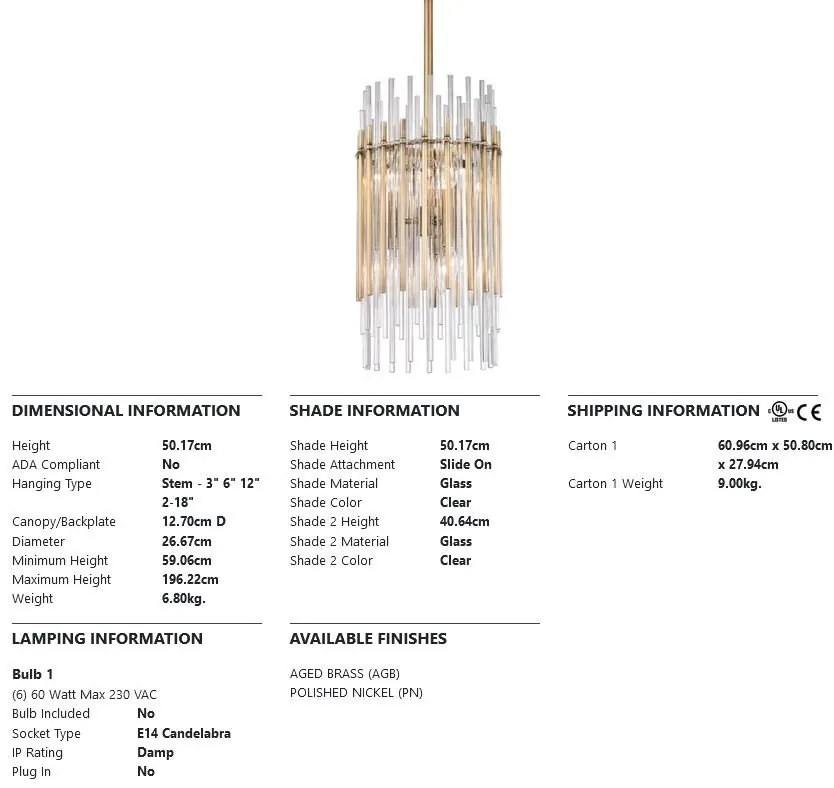 Lustra suspendata LUX, design elegant, WALLIS alama antichizata, cu 6 surse de lumina
