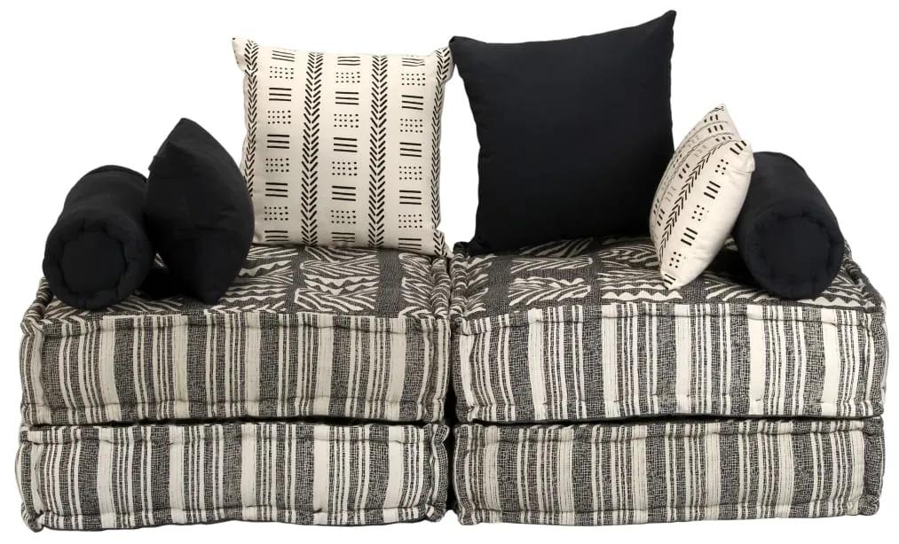 Canapea puf modulara cu 2 locuri, gri cu dungi, material textil 1, Gri, Canapea cu 2 locuri