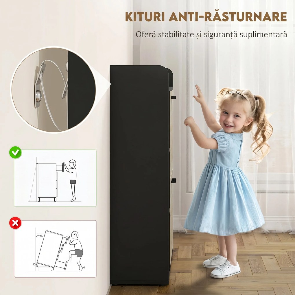 HOMCOM Dulap pentru pantofi slim cu 2 sertare și 3 compartimente deschise, Capacitate 15 perechi, 83x24x90.5 cm, Negru | Aosom Romania
