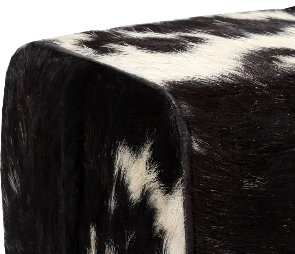 Taburet, 60x30x50 cm, piele naturala de capra Alb si negru, 60 x 30 x 50 cm