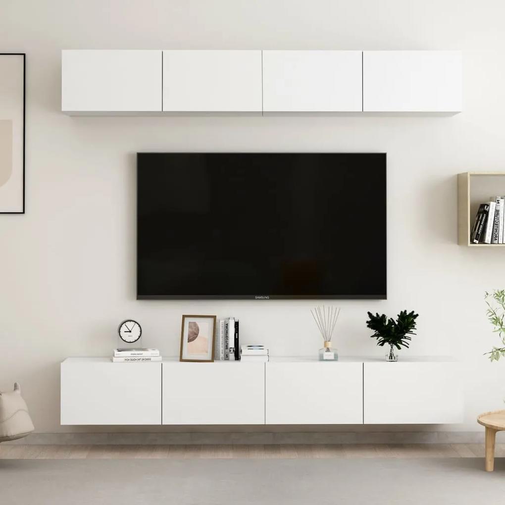 Comode TV, 4 buc., alb, 100x30x30 cm, lemn prelucrat