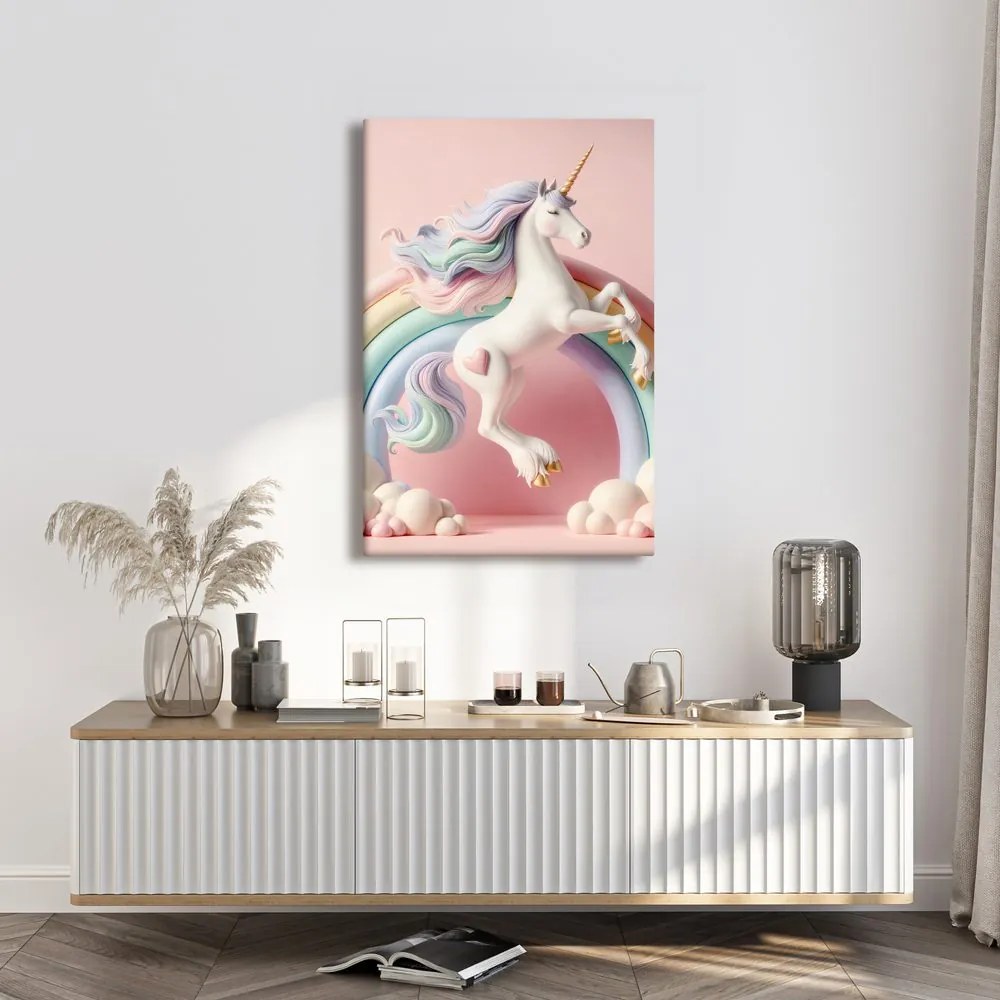 Tablou lume roz cu unicorn și curcubeu