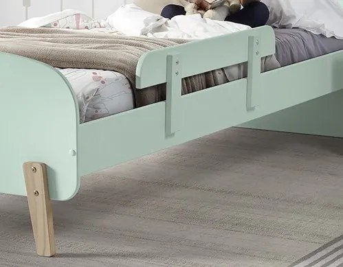 Set KIDDY în verde mentă format dintr-un Pat copii (90x200) cu noptieră, bară de siguranță și cutie de jucării.