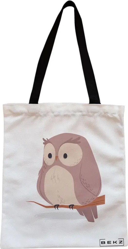 Sacosa de Panza pentru Cumparaturi, Geanta Tote, model Cute Owl, Cu fermoar, 38x34.5 cm, Alba, BEKZ®