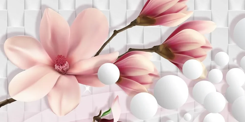 Tablou magnolie cu elemente abstracte