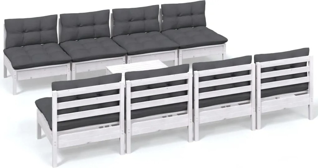 vidaXL Set mobilier de grădină cu perne, 9 piese, lemn masiv de pin