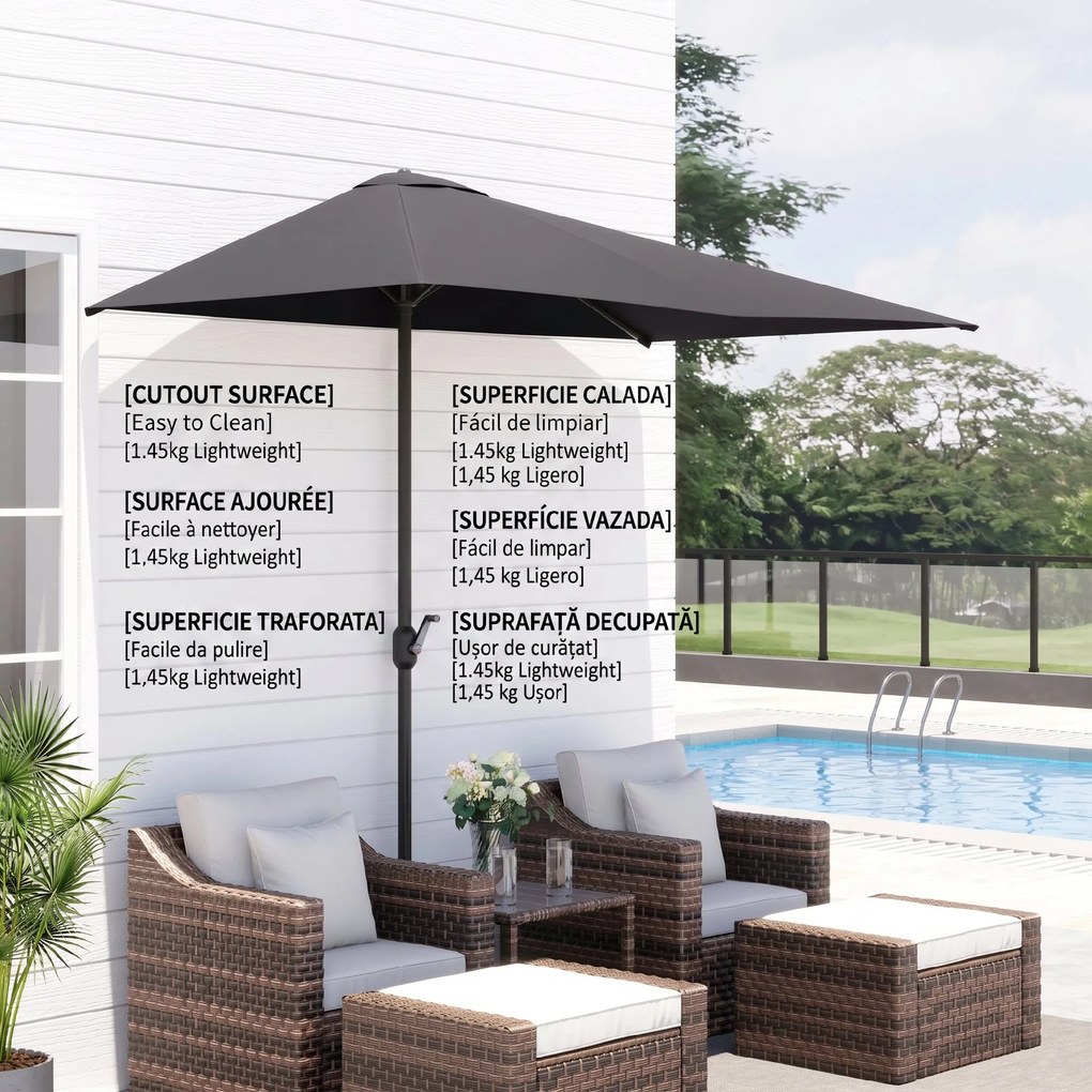 Outsunny Copertină de Perete Semicirculară Gri, cu Manivelă, Design Spațiu-Eficient pentru Terasă și Grădină, Φ270x245cm | Aosom Romania