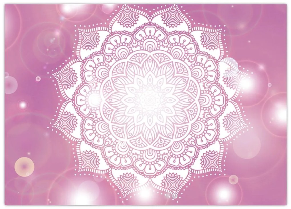 Tablou pe sticlă - Mandala pe fundal roz (70x50 cm)