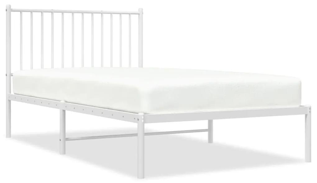 350925 vidaXL Cadru de pat metalic cu tăblie, alb, 100x190 cm