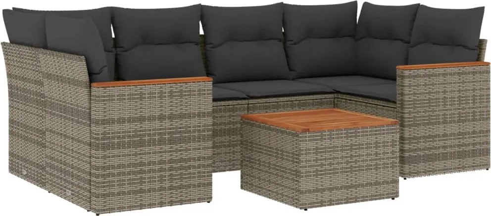 vidaXL Set canapele de grădină, 7 piese, cu perne, gri, poliratan