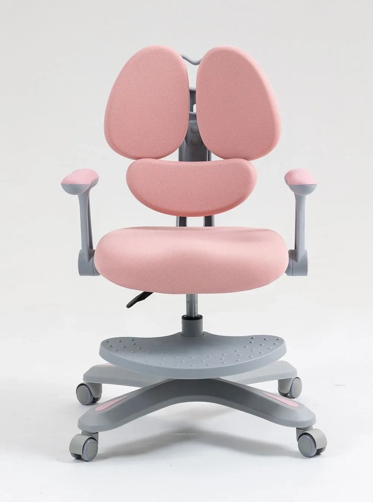 RIKKY Scaun ergonomic pentru copii, spatar si suport lombar reglabile, huse detasabile, suport picioare reglabil, rotativ, Roz