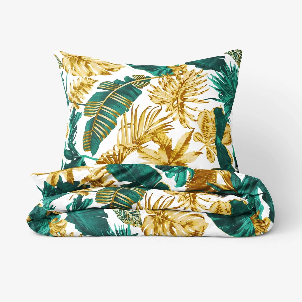 Goldea lenjerie de pat 100% bumbac - frunze de palmier pe alb 200 x 240 și 2buc 50 x 70 cm