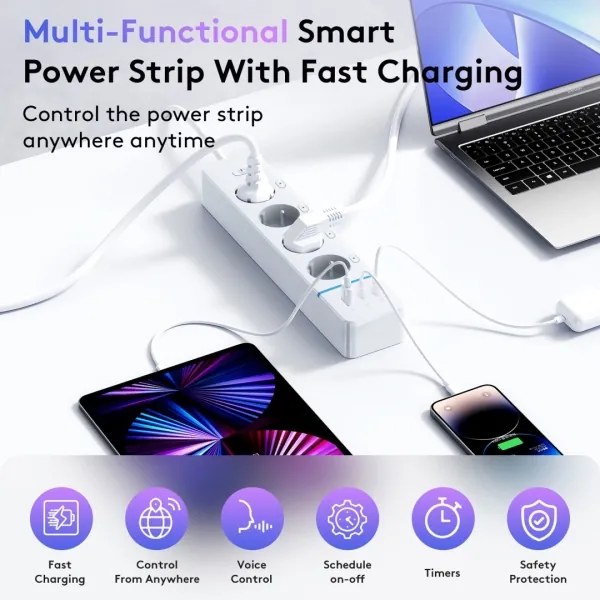 Immax NEO 07821L - Prelungitor NEO LITE Smart, 4 prize AC + 1x USB + 2x USB-C, Wi-Fi