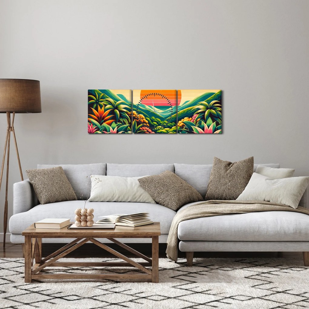 Tablou - Apus de soare multicolor (cu ceas) (90x30 cm)
