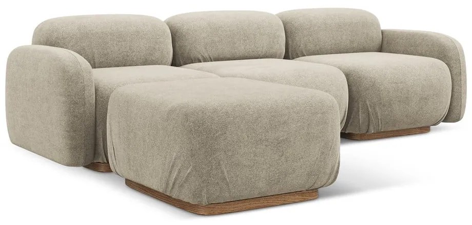 Colțar modular bej cu tapițerie din țesătură bouclé Ailani – Makamii