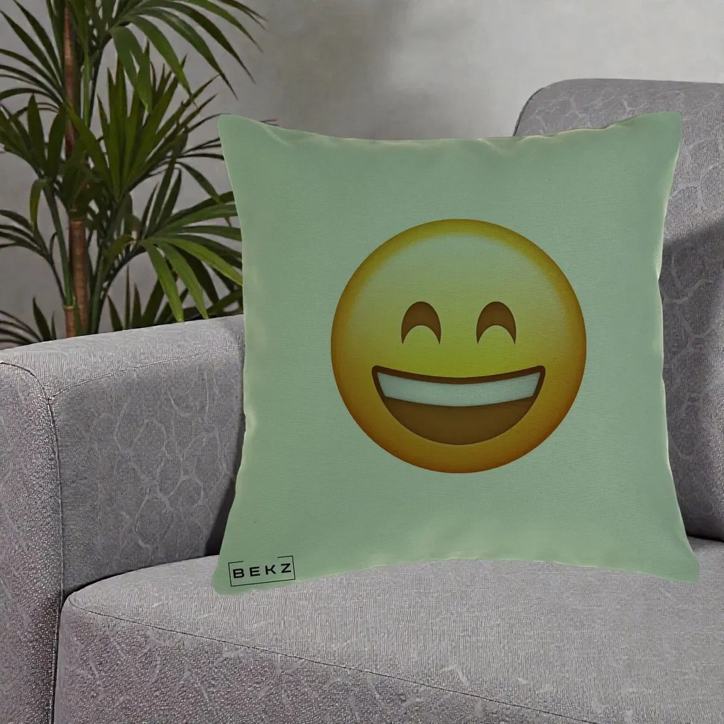 Perna Decorativa Emoji Zambet Mare, 40x40 cm, Verde, Husa Detasabila, Perna Inclusa, BEKZ®