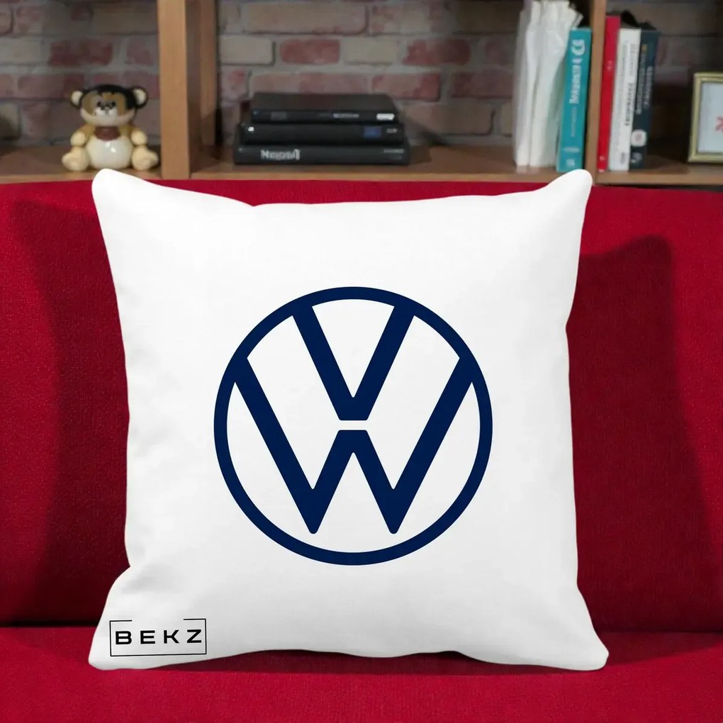 Perna Personalizata cu emblema Volkswagen, 40x40 cm, Alba Mata, Husa Detasabila, Perna Inclusa, BEKZ®