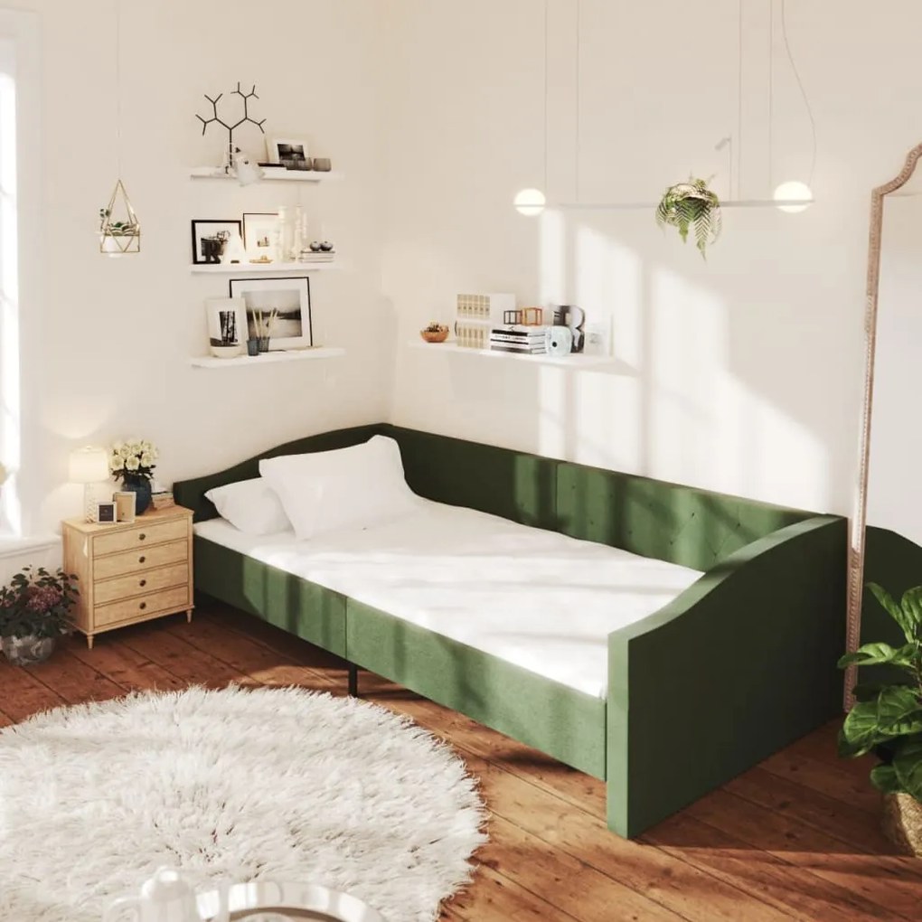 337230 vidaXL Pat de zi cu USB, verde închis, 90x200 cm, textil