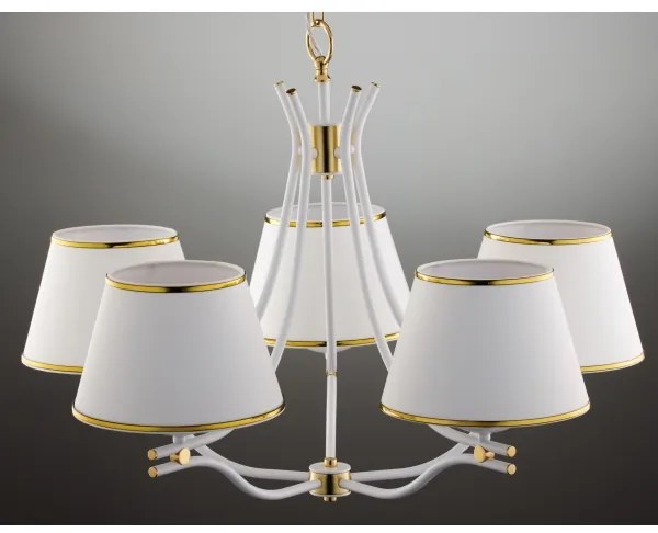 Jupiter 2084 - Candelabru pe lanț SAMBA, 5xE27/15W/230V, alb/auriu