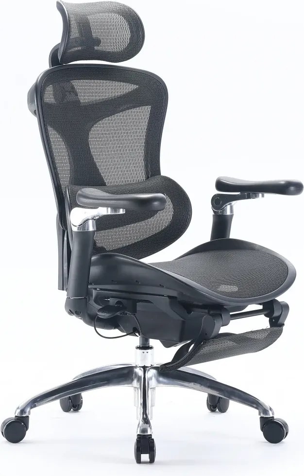 Scaun Ergonomic SIHOO C300, Suport Lombar Inteligent, Tetieră 3D, Cotiere 5D, Șezut Glisant, Spătar Reglabil pe Înălțime, Suport pentru Picioare, Mesh, Negru