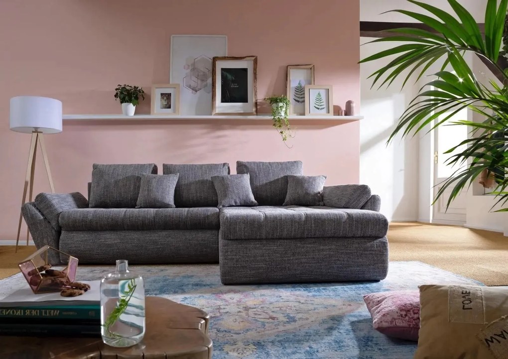 Colțar extensibil dumonde cu ladă de depozitare si sezut confortabil din spuma high-density, Loana Magma Grey II 270x185 cm