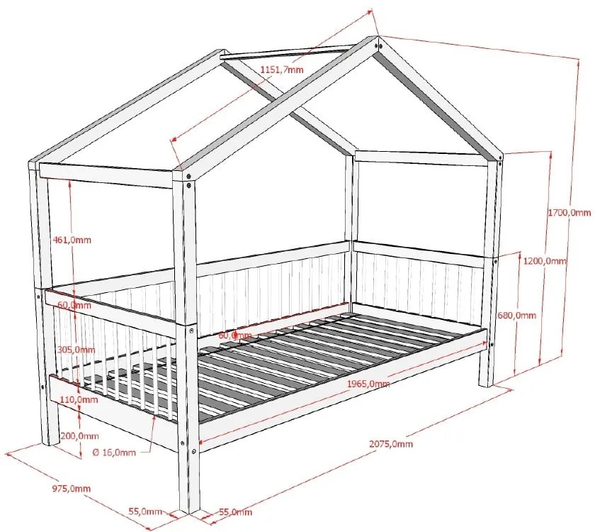 Pat pentru copii alb de tip casă/cu extensie suplimentară din lemn de fag 90x200 cm Forrest – Vipack