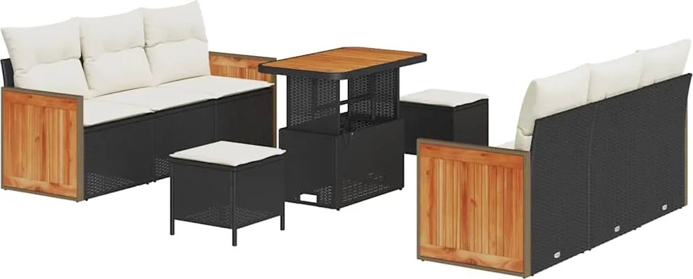 vidaXL Set de canapele pentru grădină 11 pcs Negru și Crem poliratan